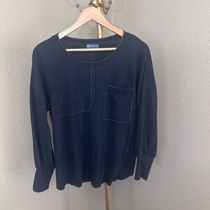 Democracy Navy Crewneck Sweater with Pocket